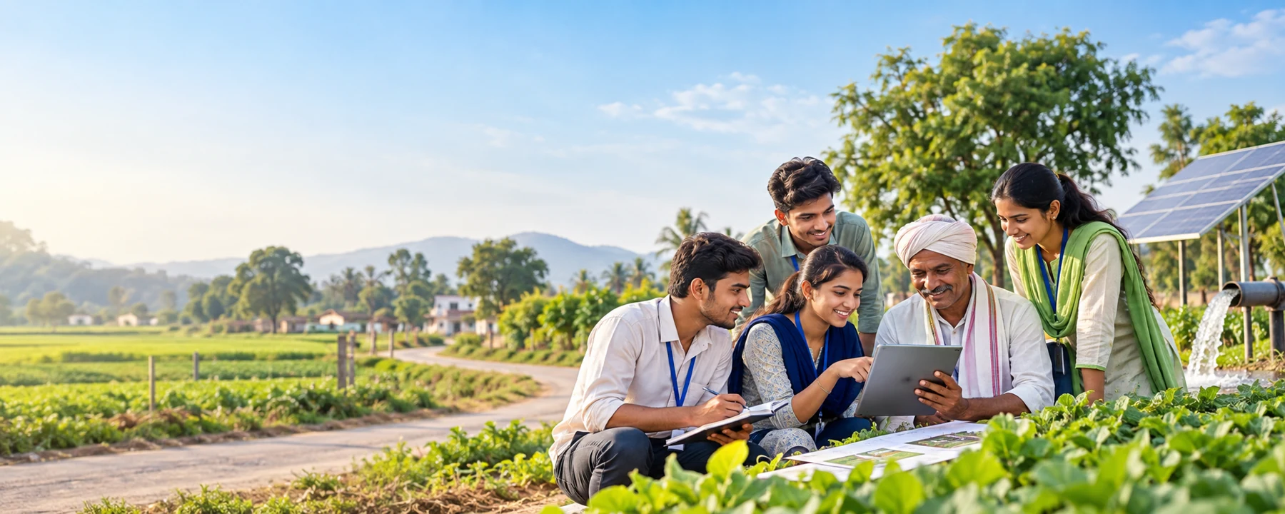 Farmers and young people planning sustainable agriculture